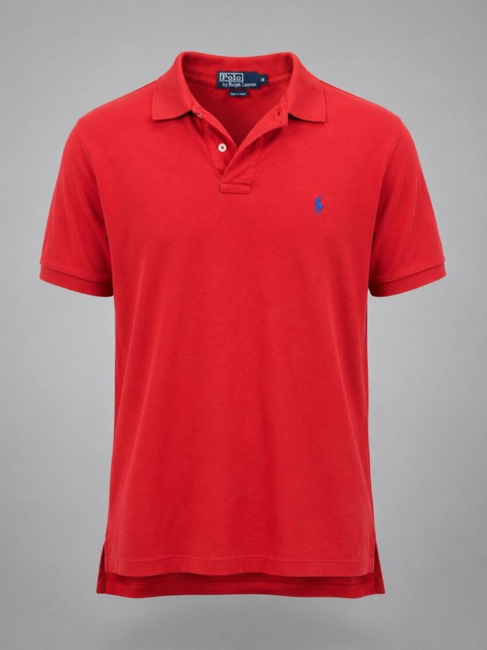Polo Ralph Lauren Mens Medium Polo Shirt Red Short Sleeve Cotton Blue Pony Logo